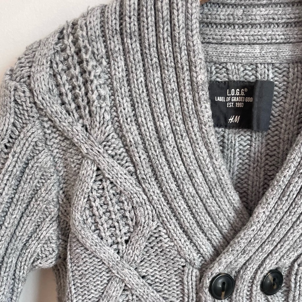 Cable Knit Wool Blend Chunky Cardigan Sweater, Gray, Double Button Down, Pockets